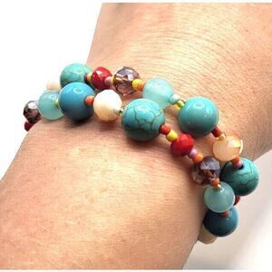 Healing Gemstone Lot of 2 Bohemian Beaded Bracelets 7in